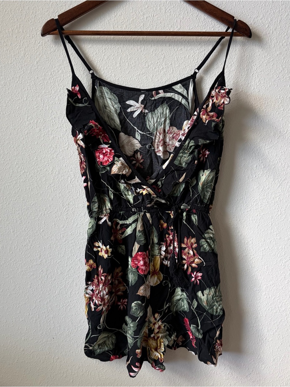 Free People Black Floral Wrap Romper with Pockets